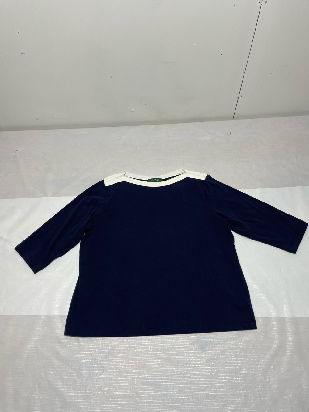Lauren Ralph Lauren Navy Blue and White Short Sleeve Tee Sz: 2X